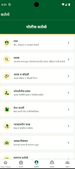Only Police duty and legal reference list
